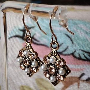 Faux Pearl Rhinestone Pierced Earrings NEW on Card Delicate